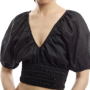 Faithfull the Brand Black Geriba Puff Sleeve Crop S